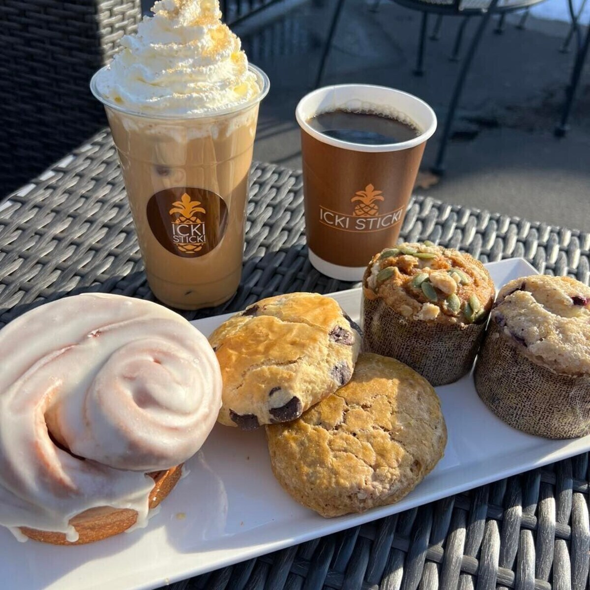 Breakfast and coffee in Verona WI featuring fresh drinks and pastries served at Icki Sticki Cafe